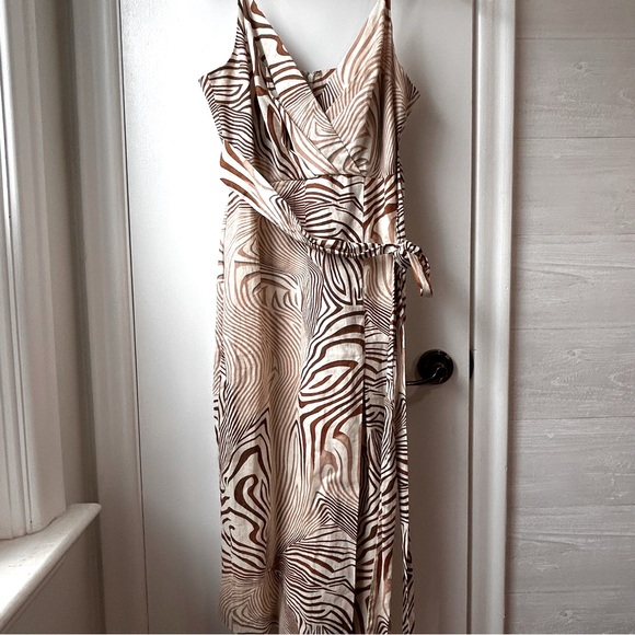 REISS Linen Rosie Animal Print Midi Dress Brown - Picture 5 of 12